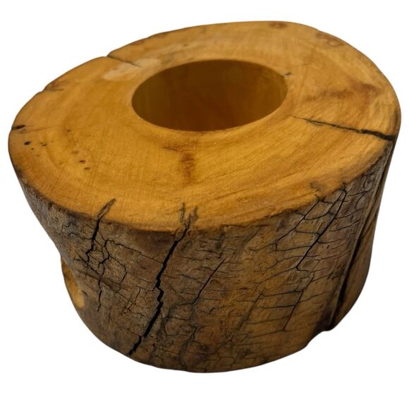 Rustic Wood Candle Holder Motorcycle Carving Biker Decor Handmade - Picture 9 of 10